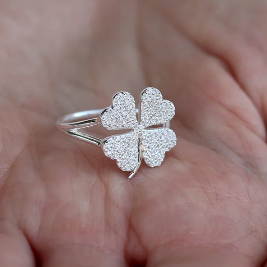 Bague argent 925 trèfle et zircons - Bagues