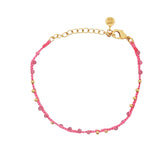 Bracelet doré cordon rose tourmaline rose et perles dorées