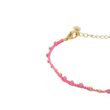 Bracelet doré cordon rose tourmaline rose et perles dorées