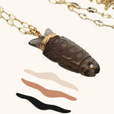 Collier doré poisson en quartz fumé 60cm