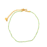Chaine de cheville cordon vert et petites pierres prehnite