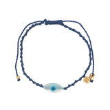 Bracelet doré cordon tressé bleu marine oeil ovale nacre MM