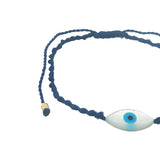 Bracelet doré cordon tressé bleu marine oeil ovale nacre MM