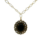 Collier doré fleur cabochon avec onyx noir et labradorite 60cm