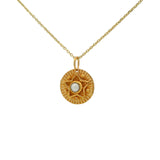 Collier doré médaille étoile et perle de culture 42cm