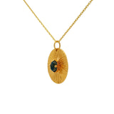 Collier doré pendentif strié et lapis lazulis