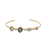 Bracelet doré jonc Gipsy prehnite, labradorite, pierre de lune et zircons