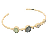 Bracelet doré jonc Gipsy prehnite, labradorite, pierre de lune et zircons