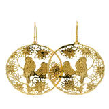 Boucles d'oreilles dorées rondes XL avec deux oiseaux