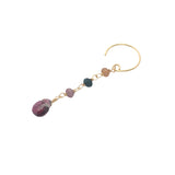 Boucles d'oreilles dorées pendantes grenat et tourmaline