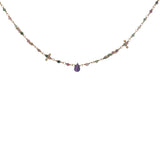 Collier doré chaine rosary en tourmaline goutte en améthyste 42 cm