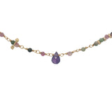 Collier doré chaine rosary en tourmaline goutte en améthyste 42 cm