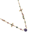 Collier doré chaine rosary en tourmaline goutte en améthyste 42 cm