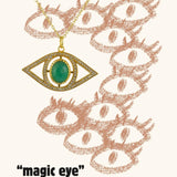 Gold necklace with XXL eye pendant, stone and zircons