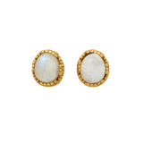 Gold stud earrings with cabochon stone