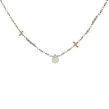 Collier doré chaine rosary en apatite goutte en prehnite 42 cm