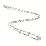 Collier doré chaine rosary en apatite goutte en prehnite 42 cm