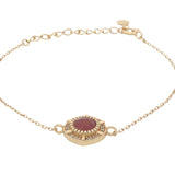 Bracelet doré médaille avec onyx rouge et zircons