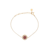 Bracelet doré médaille avec onyx rouge et zircons