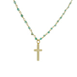 Collier santa maria doré onyx verte et croix 50cm