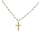 Collier santa maria doré onyx verte et croix 50cm