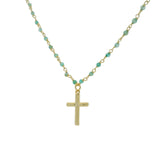 Collier santa maria doré onyx verte et croix 50cm
