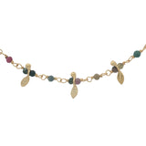 Collier doré chaine rosary en tourmaline et pampilles navette 42 cm