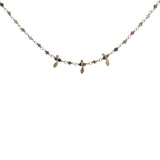 Collier doré chaine rosary en tourmaline et pampilles navette 42 cm