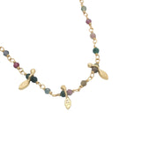 Collier doré chaine rosary en tourmaline et pampilles navette 42 cm