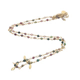 Collier doré chaine rosary en tourmaline et pampilles navette 42 cm