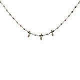 Collier doré chaine rosary en rubis zoisite et pampilles navette 42 cm