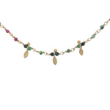 Collier doré chaine rosary en rubis zoisite et pampilles navette 42 cm