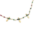 Collier doré chaine rosary en rubis zoisite et pampilles navette 42 cm