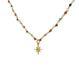 Collier santa maria doré onyx rouge oeil de tigre et étoile 42 cm