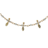 Collier doré chaine rosary en labradorite et pampilles navette 42 cm