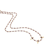Collier doré chaine rosary en grenat et pampilles navette 42 cm