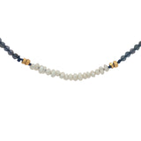Collier doré en iolite, perles de culture et perles dorées 38 cm