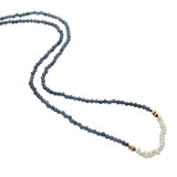 Collier doré en iolite, perles de culture et perles dorées 38 cm