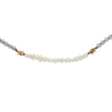 Collier doré en labradorite, perles de culture et perles dorées 38 cm