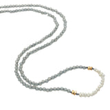 Collier doré en labradorite, perles de culture et perles dorées 38 cm