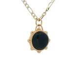 Collier doré sphère double pierre labradorite et onyx noire 60 cm