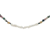 Collier doré en tourmaline, perles de culture et perles dorées 38 cm