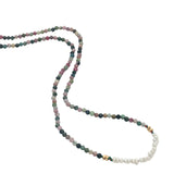 Collier doré en tourmaline, perles de culture et perles dorées 38 cm