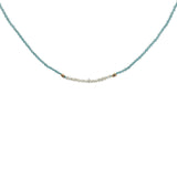 Collier doré en topaze bleue, perles de culture et perles dorées 38 cm