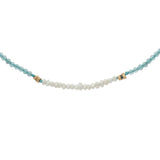 Collier doré en topaze bleue, perles de culture et perles dorées 38 cm