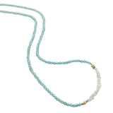 Collier doré en topaze bleue, perles de culture et perles dorées 38 cm