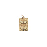 Charms doré plaque rectangulaire double oeil avec zircons noirs