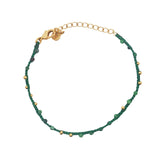 Bracelet doré cordon vert rubis zoisite et perles dorées