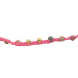 Bracelet doré cordon rose tourmaline et perles dorées