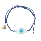 Bracelet doré cordon tressé bleu marine oeil ovale L